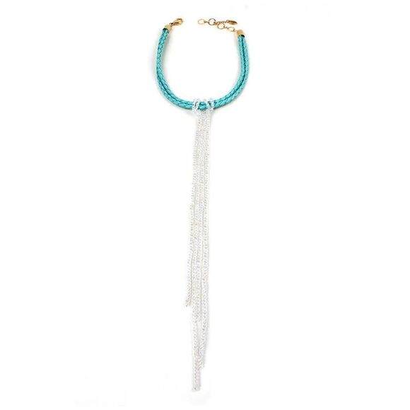 Faceted Crystal Faux Leather Fringe Choker - Picture 2 of 2